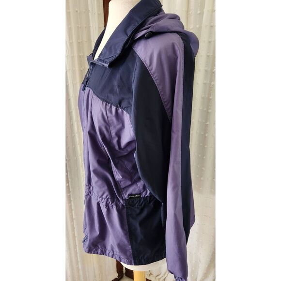 O38 Columbia purple/navy hooded zip-up utility jacket gathered waist activewear - Picture 5 of 11